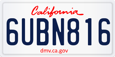 CA license plate 6UBN816