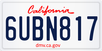 CA license plate 6UBN817