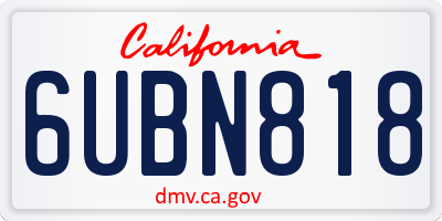 CA license plate 6UBN818
