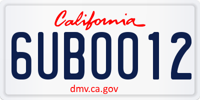 CA license plate 6UBO012