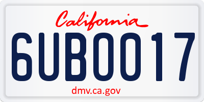CA license plate 6UBO017