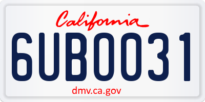 CA license plate 6UBO031