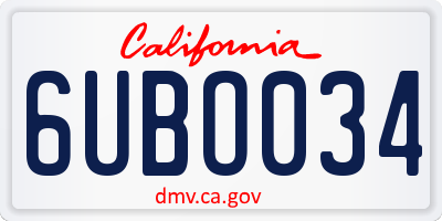 CA license plate 6UBO034