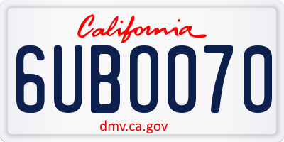 CA license plate 6UBO070