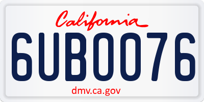 CA license plate 6UBO076