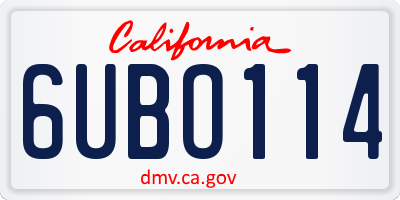 CA license plate 6UBO114