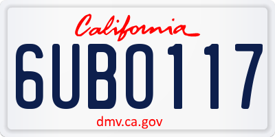 CA license plate 6UBO117