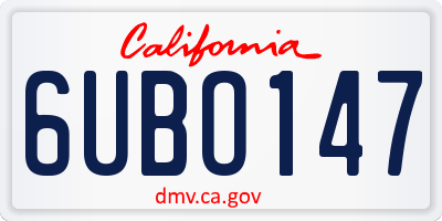 CA license plate 6UBO147