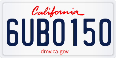 CA license plate 6UBO150