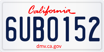 CA license plate 6UBO152