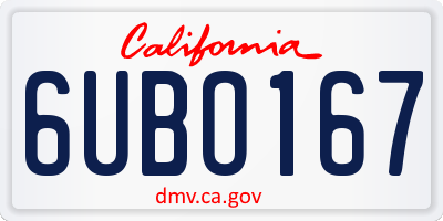 CA license plate 6UBO167