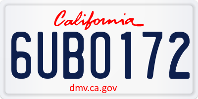 CA license plate 6UBO172