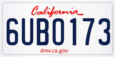 CA license plate 6UBO173