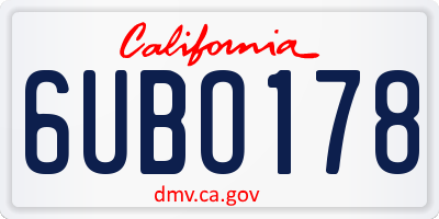 CA license plate 6UBO178