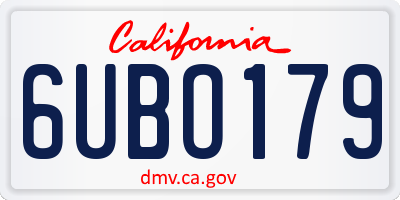 CA license plate 6UBO179
