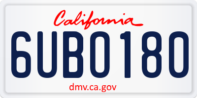 CA license plate 6UBO180