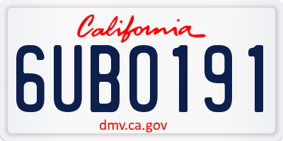 CA license plate 6UBO191