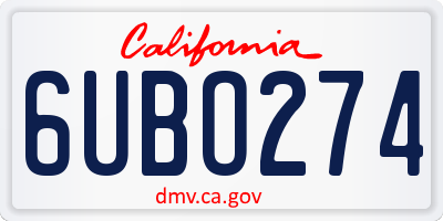 CA license plate 6UBO274