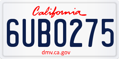 CA license plate 6UBO275