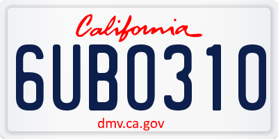 CA license plate 6UBO310