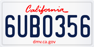 CA license plate 6UBO356