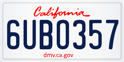 CA license plate 6UBO357