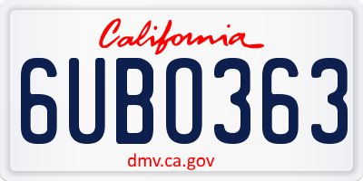 CA license plate 6UBO363