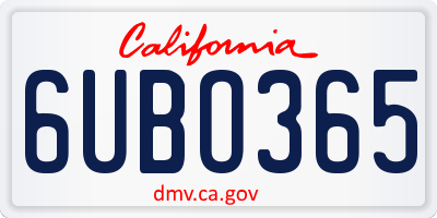 CA license plate 6UBO365