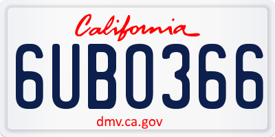 CA license plate 6UBO366