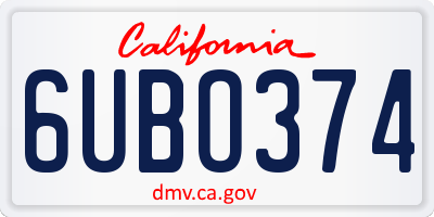 CA license plate 6UBO374