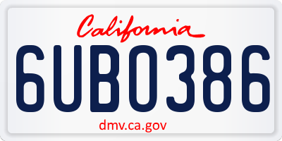 CA license plate 6UBO386
