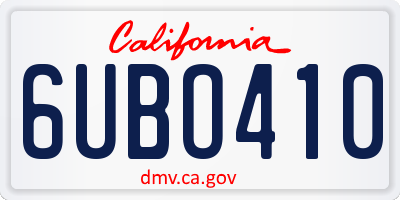CA license plate 6UBO410