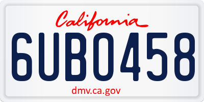 CA license plate 6UBO458