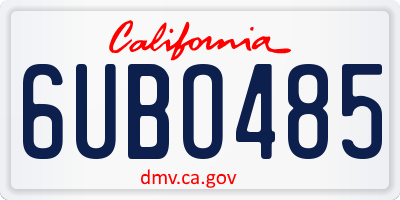 CA license plate 6UBO485