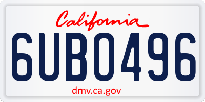 CA license plate 6UBO496