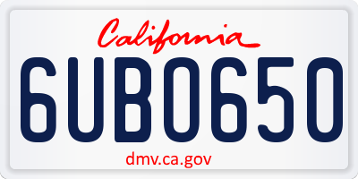 CA license plate 6UBO650