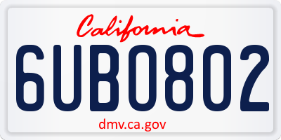 CA license plate 6UBO802