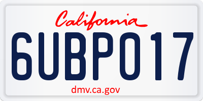 CA license plate 6UBP017