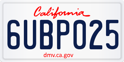CA license plate 6UBP025
