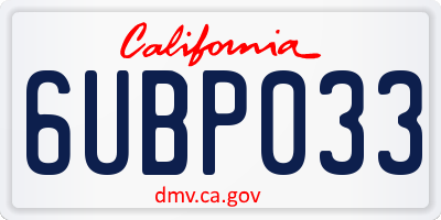 CA license plate 6UBP033