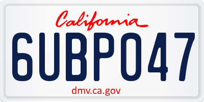 CA license plate 6UBP047
