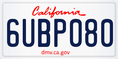 CA license plate 6UBP080