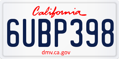 CA license plate 6UBP398