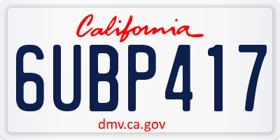 CA license plate 6UBP417