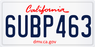 CA license plate 6UBP463
