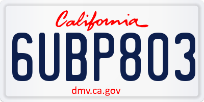 CA license plate 6UBP803