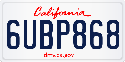CA license plate 6UBP868