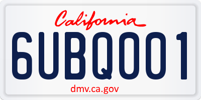 CA license plate 6UBQ001