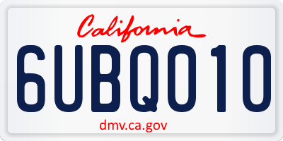CA license plate 6UBQ010