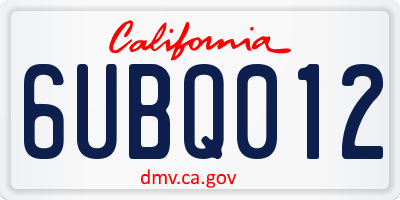 CA license plate 6UBQ012